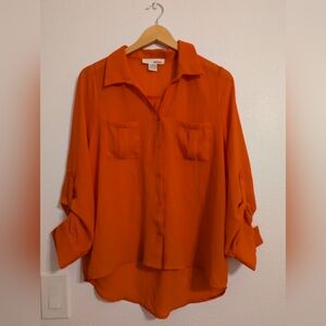 Sans Souci Vibrant Orange Sheer Long Blouse